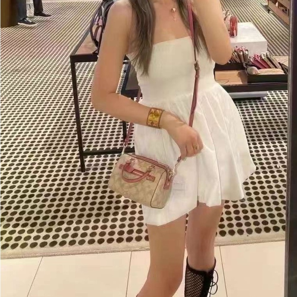 COACH Mini Rowan Crossbody In Signature Canvas Light Khaki Rouge Red C9947 - Picture 4 of 5